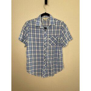 Vintage Sears Womens Western Short Sleeve Checkered Shirt Blue/White Size 12